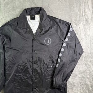 HUF Y2K Coaches Jacket Checker Sleeve Logo Skateboarding Black Mens Size M (READ